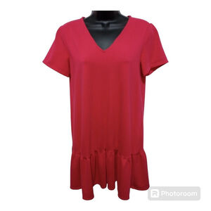 Draper James Size Small Pink Short Sleeve Solid Flounce Shift Dress V Neck